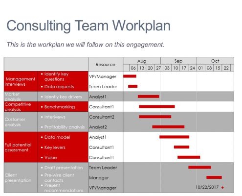 Gantt chart showing a consulting workplan.